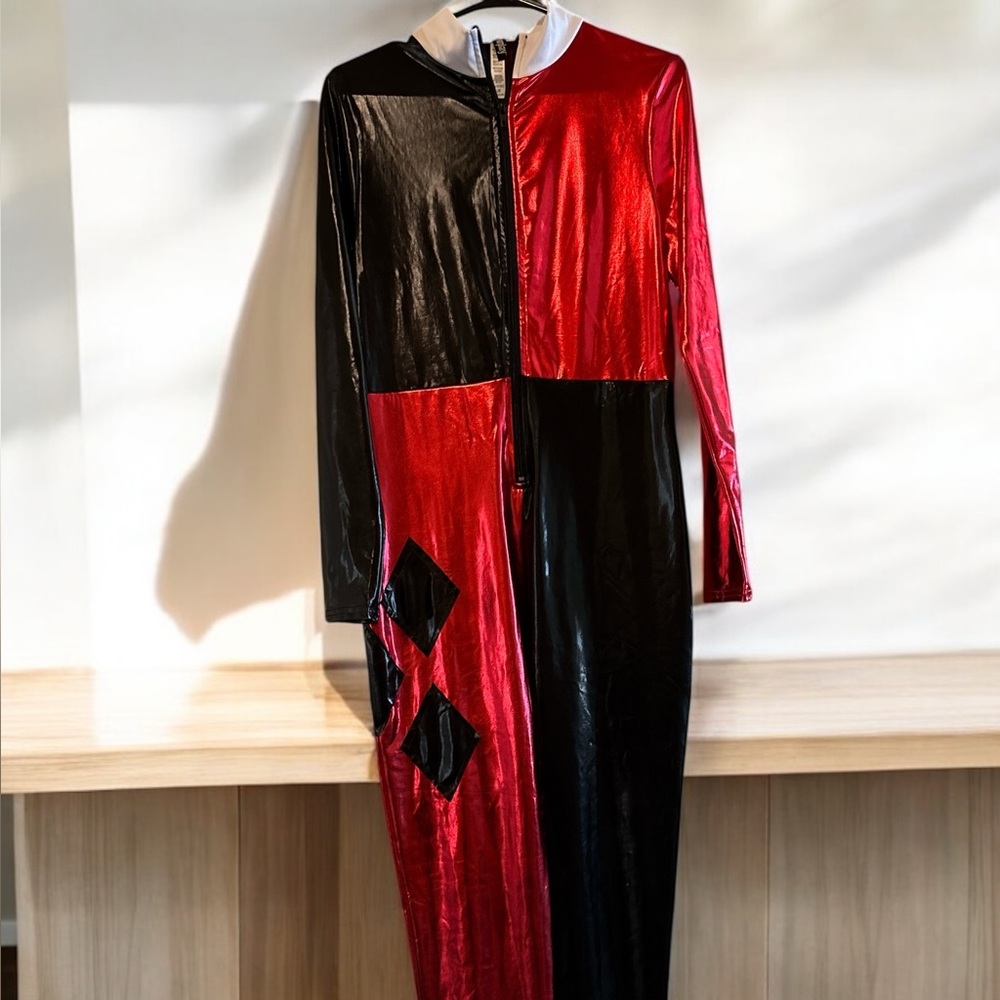 Red and Black Jumpsuit with Diamond Accents